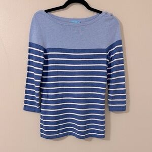 J. McLaughlin Womens Blue Striped 3/4 Sleeve Cotton Blend Sweater Sz S Nautical